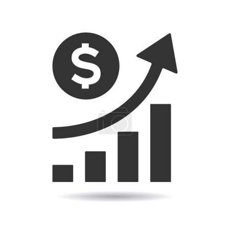 Diagramme de flèche de profit et de succès d'entreprise avec illustration vectorielle de signe dollar isolé sur fond blanc.