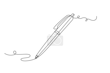Continuous one line drawing writing pen isolated minimalist linear illustration made of single line vector illustration on white background.