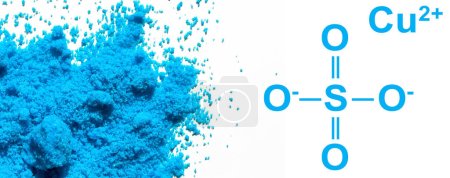 Photo for Copper(II) sulfate with molecular structure. Chemical ingredient used in medical and public health issues. - Royalty Free Image