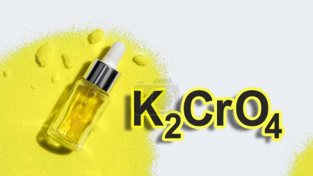 Photo for Potassium Chromate powder with chemical formula K2CrO4. - Royalty Free Image