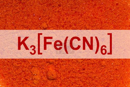 Photo for Potassium Ferricyanide with Chemical formula. Top view - Royalty Free Image