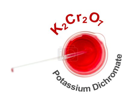 Potassium Dichromate Liquide et tige agitante dans Bécher à structure moléculaire. Vue du dessus