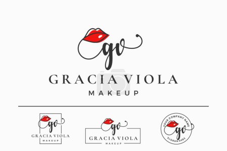 Foto de Letra inicial GV G logo para labio, beso, lápiz labial, colección de diseño de vectores de maquillaje - Imagen libre de derechos