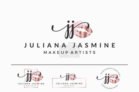 Téléchargez les illustrations : Lettre initiale logo JJ J pour lèvre, baiser, rouge à lèvres, collection de design vectoriel de maquillage - en licence libre de droit