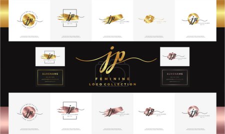 Foto de Elegante letra inicial de lujo JP J P escritura a mano diseño de logotipo de oro. Marca dorada femenina para belleza, salón, masajes, cosméticos o spa. - Imagen libre de derechos