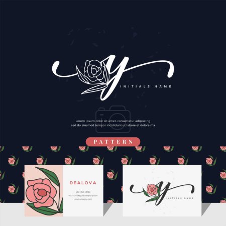 Foto de Letra de escritura Y logo diseño con rosa para la belleza o botánica. Plantilla vectorial estilo femenino - Imagen libre de derechos