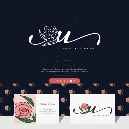 Foto de Letra letra U logotipo diseño con rosa para la belleza o botánica. Plantilla vectorial estilo femenino - Imagen libre de derechos