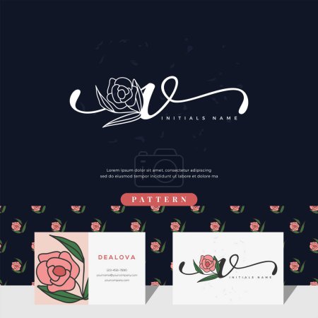 Foto de Letra letra V logo diseño con rosa para la belleza o botánica. Plantilla vectorial estilo femenino - Imagen libre de derechos