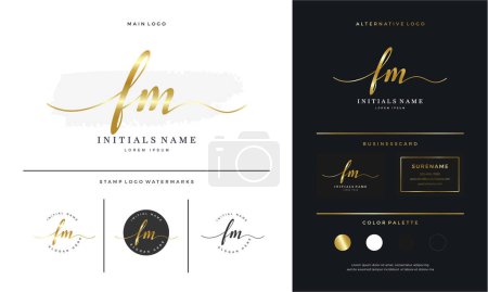 Foto de Caligrafía Inicial de la letra FM F M logotipo de belleza en la plantilla de diseño de color oro. Plantilla de lujo de marca femenina - Vector - Imagen libre de derechos