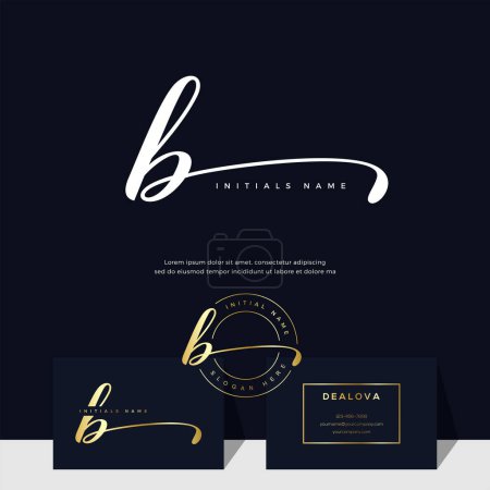 Foto de Simple letra de escritura inicial elegante B en color oro. Logotipo vector de lujo con plantilla de tarjeta de visita - Imagen libre de derechos