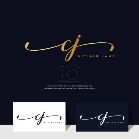 Foto de Caligrafía Inicial de la letra CJ C J diseño de logotipo femenino y de belleza. Elegante y lujoso en plantilla de color dorado Vector. - Imagen libre de derechos