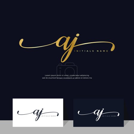 Foto de Caligrafía Inicial de la letra AJ A J diseño de logotipo femenino y de belleza. Elegante y lujoso en plantilla de color dorado Vector. - Imagen libre de derechos