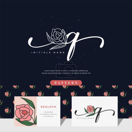 Foto de Letra letra Q logotipo diseño con rosa para la belleza o botánica. Plantilla vectorial estilo femenino - Imagen libre de derechos