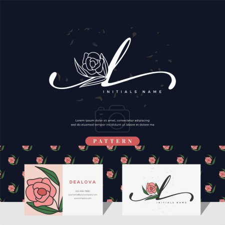Foto de Letra letra L logotipo diseño con rosa para la belleza o botánica. Plantilla vectorial estilo femenino - Imagen libre de derechos