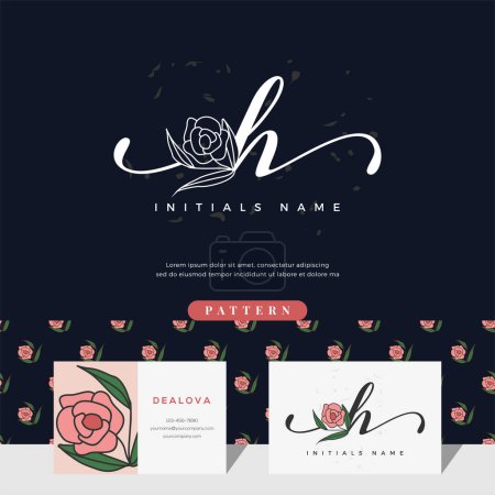 Foto de Letra de escritura H logo diseño con rosa para la belleza o botánica. Plantilla vectorial estilo femenino - Imagen libre de derechos