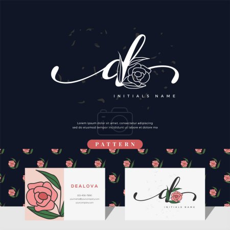 Foto de Letra letra letra D logotipo diseño con rosa para la belleza o botánica. Plantilla vectorial estilo femenino - Imagen libre de derechos