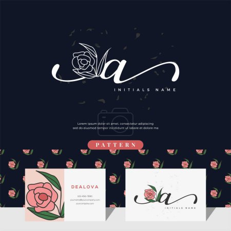 Foto de Letra de la escritura Un diseño del logotipo con rosa para la belleza o botánico. Plantilla vectorial estilo femenino - Imagen libre de derechos