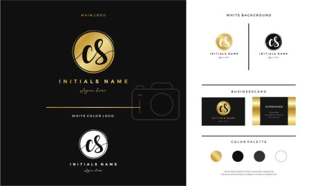Foto de Circle Golden letter CS C S Diseño de logotipo inicial con estilo de escritura a mano. Marca elegante, femenina y de lujo sobre oro - Vector - Imagen libre de derechos