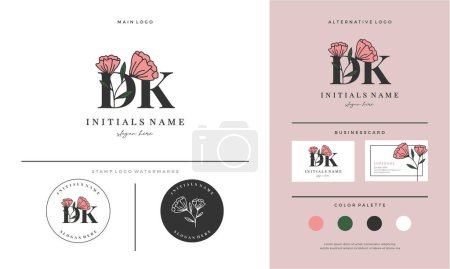 Foto de Letra letra DK D K diseño inicial del logotipo con rosas para la belleza o botánica. Plantilla vectorial de estilo rosa femenina - Imagen libre de derechos