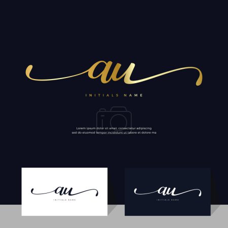 Foto de Caligrafía Inicial de la letra AU Un diseño del logotipo femenino y de belleza de U. Elegante y lujoso en plantilla de color dorado Vector. - Imagen libre de derechos