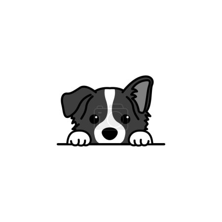 Téléchargez les illustrations : Cute border collie puppy peeking cartoon, vector illustration - en licence libre de droit