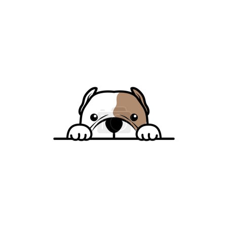 Cute american bully dog peeking cartoon, vector illustration