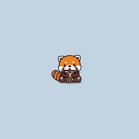 Téléchargez les illustrations : Cute red panda with bubble tea cartoon, vector illustration - en licence libre de droit