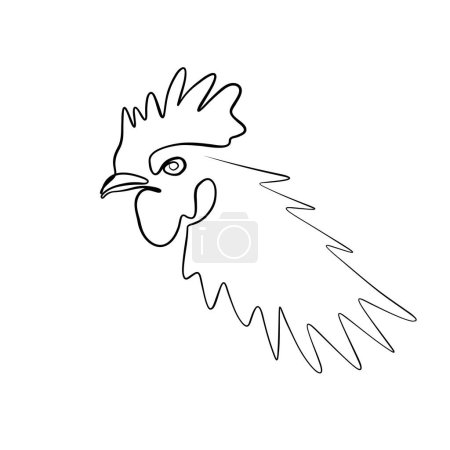 Solid line drawing. line drawing of a roosters head. Vector minimalistic mid-century design