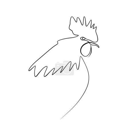Illustration for Solid line drawing. line drawing of a roosters head. Vector minimalistic mid-century design - Royalty Free Image
