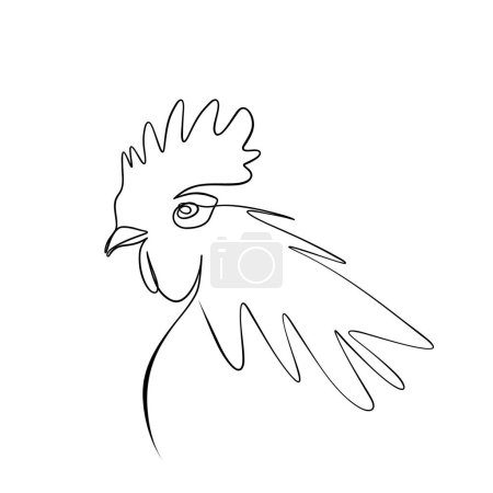 Solid line drawing. line drawing of a roosters head. Vector minimalistic mid-century design