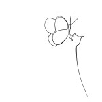 Continuous drawing of lines. Line art continuous drawing of a butterfly on a flower. Vector minimalist design