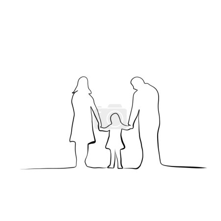 Dibujo de línea sólida. Dibujo lineal de una familia mamá, papá, niño. Diseño minimalista vectorial
