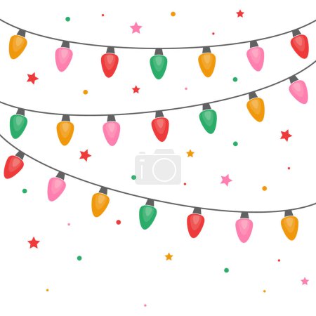 Ilustración de Colorido hilo de luces dibujadas a mano. Fondo de Navidad. Ilustración vectorial - Imagen libre de derechos
