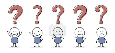 Collection of funny stickman with question mark icon. Vector