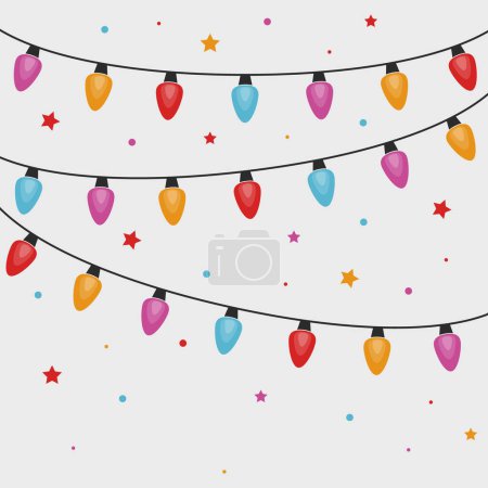 Ilustración de Colorido cordón de luces dibujado a mano. Fondo de Navidad. Ilustración vectorial - Imagen libre de derechos