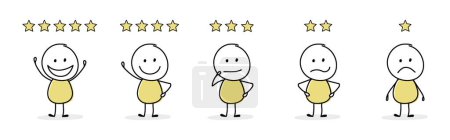 Ilustración de Funny calificación estrella con stickman de dibujos animados. Concepto de evaluación. Vector - Imagen libre de derechos