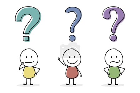 Illustration for Funny stickman with question mark symbol. Icon set. Vector - Royalty Free Image