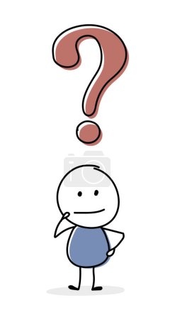 Illustration for Contemplating stickman with question mark symbol. Vector - Royalty Free Image