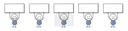 Illustration for Collection of funny stickman with empty board. Vector - Royalty Free Image