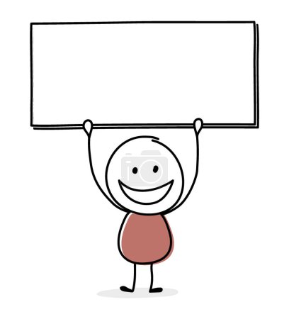 Téléchargez les illustrations : Happy stickman with empty board symbol. Vector - en licence libre de droit