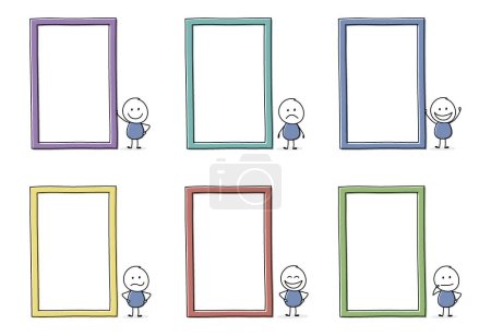 Collection of funny stickman with blank board. Vector