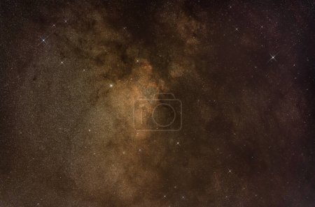 Photo for Night sky with milky way near Scutum constellation, brightest star on right is Eta Serpentis, small group of stars in middle Wild duck cluster. Long exposure astro photo - Royalty Free Image