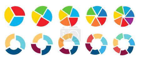 Kreis in gleiche Segmente unterteilt, leicht aus der Mitte verschoben - Version mit drei bis sieben Teilen, kann als Element der Infografik verwendet werden