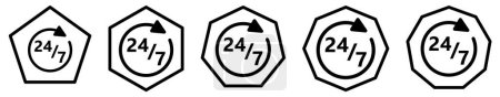 Ilustración de 24 7 icono en polígonos con diferente número de bordes. Signo de apoyo sin parar - Imagen libre de derechos