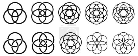 Illustration for Simple overlapping circles vector drawing, version with three to seven objects, also interlocked rounds style - Royalty Free Image