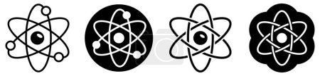 Téléchargez les photos : Signe atome simple - trois ellipses entrelacées représentant des orbites avec une plus petite boule au centre, en noir et blanc - en image libre de droit