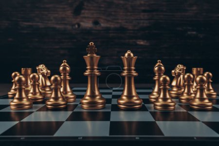 Photo for Chess piece on chess board game for ideas, challenge, leadership, strategy, business, success or abstract concept. - Royalty Free Image