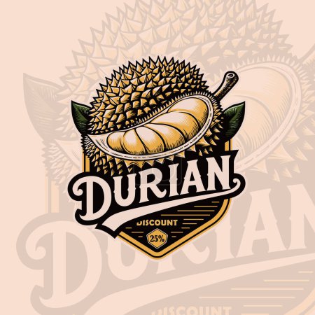 Logo of Durian design. illustration of an fruit durian. Durian label.