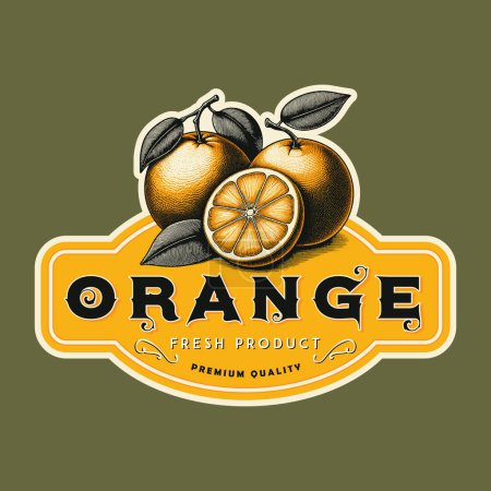 Oranges label design vintage. Hand Drawn Fruit with slice and leaf Sketch with Retro Typography.