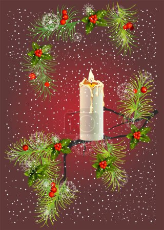 Téléchargez les photos : Composition avec une bougie et des brindilles pour Noël - en image libre de droit
